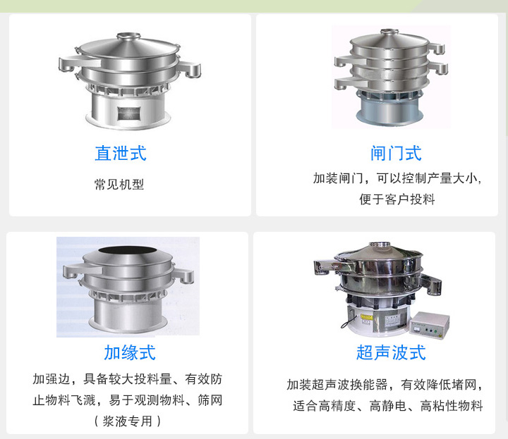 大漢旋振篩根據(jù)不同行業(yè)的要求分為直泄式、閘門式、加緣式、超聲波式等設計